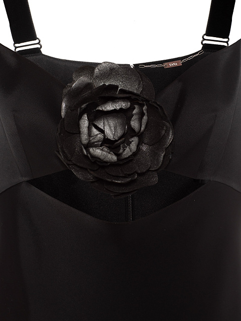 Black Silk Maxi Dress With Silver Rose, 3