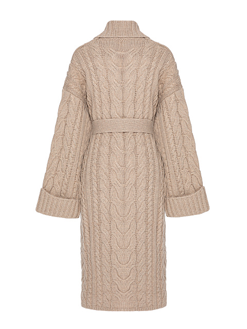 Beige Cashmere & Merino Wool Belted Cardigan, 2