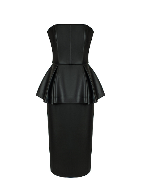 Black Faux Leather Peplum Midi Dress, 1 Black Faux Leather Peplum Midi Dress, 1