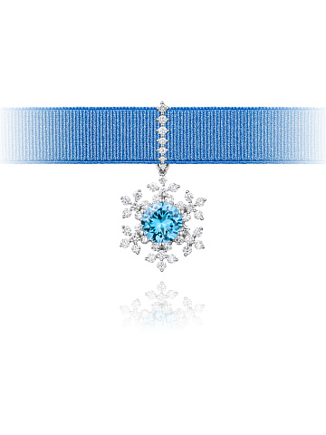 White Gold, Zircon & Diamonds Snowflake Pendant, 1