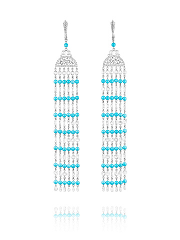White gold earrings with turquoise and diamonds, 1