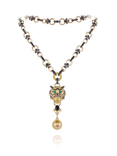 Gold, Diamonds & Pearl Tiger Necklace, 4
