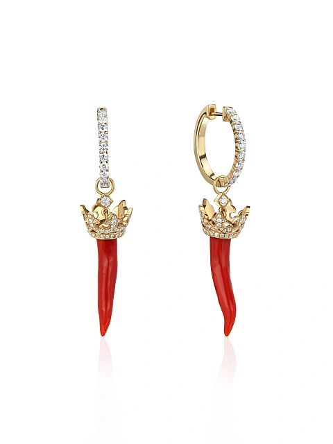 Yellow Gold, Coral & Diamonds Earrings, 1