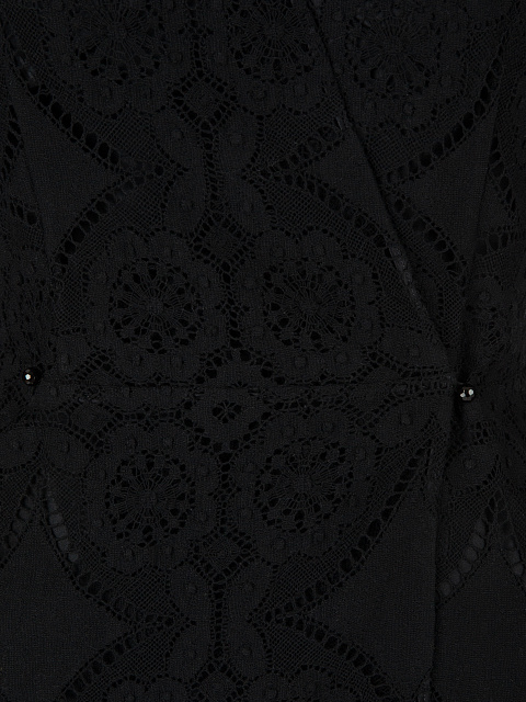Black Fringed Lace Cotton Wrap Mini Dress, 4