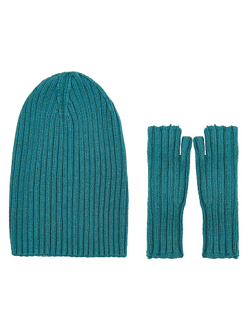 Turquoise Set Of Mittens & Beanie, 1