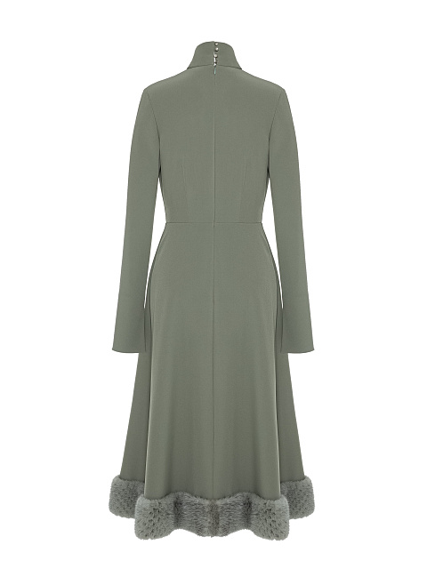 Gray-green Midi Dress With Mink Fur, 2