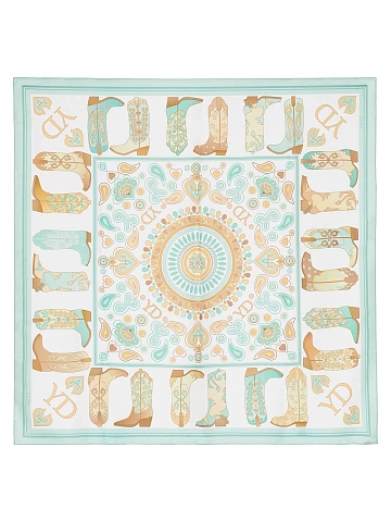 White silk scarf with mint western-style print, 1