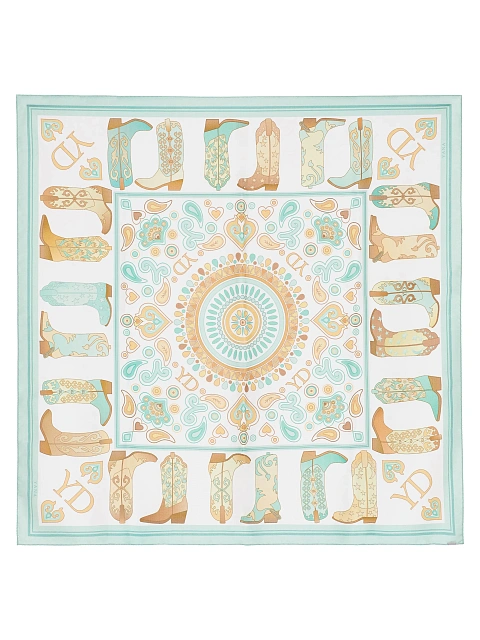 White silk scarf with mint western-style print, 1
