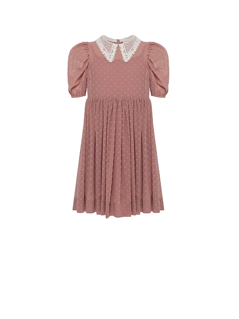 Girl's Dust Pink Lace Collar Chiffon Dress, 1 Girl's Dust Pink Lace Collar Chiffon Dress, 1
