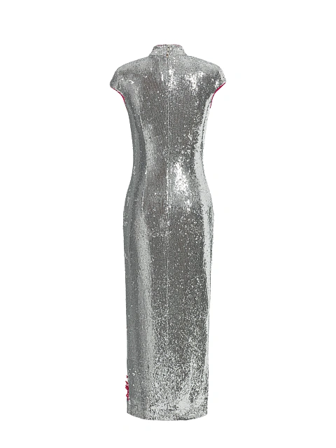 Silver Embroidered Sequin Midi Dress, 3 Silver Embroidered Sequin Midi Dress, 3