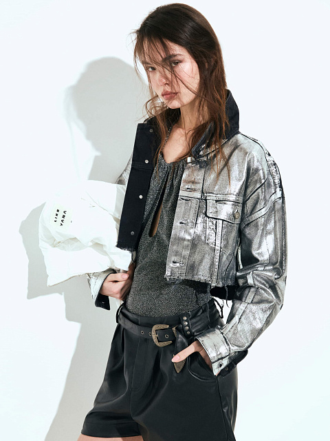 Silver Plated Black Denim Jacket, 2 Silver Plated Black Denim Jacket, 2