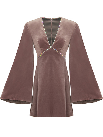 Lilac Velvet V-neck Mini Dress, 1