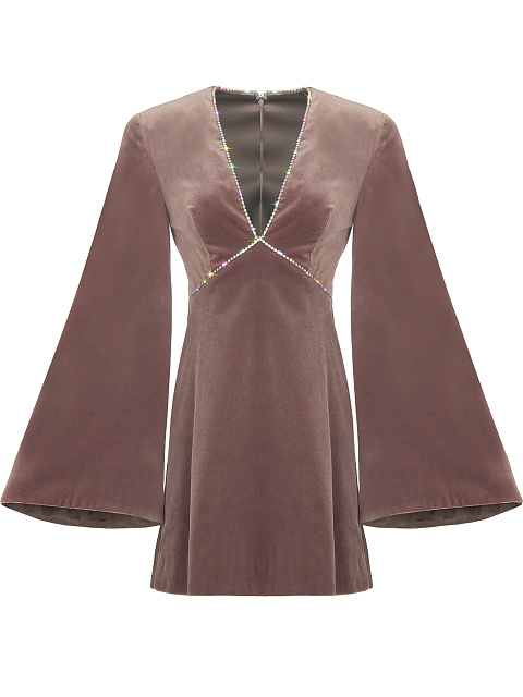 Lilac Velvet V-neck Mini Dress, 1