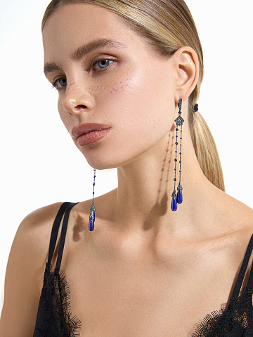 Black Gold & Lapis Lazuli Long Earrings, 2