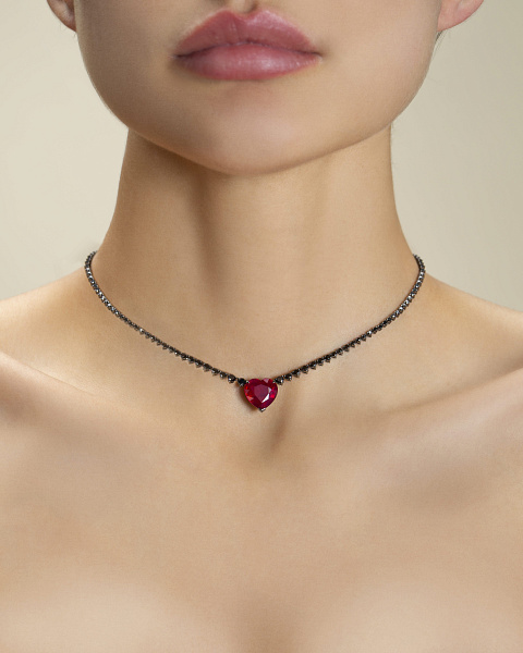 Heart Ruby, Black Round Diamond & Black Gold Necklace, 3
