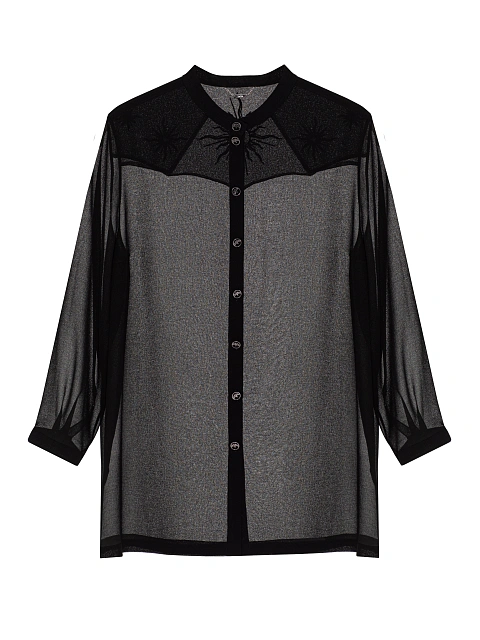 Black Embroidered Chiffon Blouse, 1