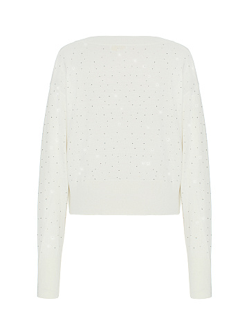 White Rhinestone Cashmere Pullover, 2