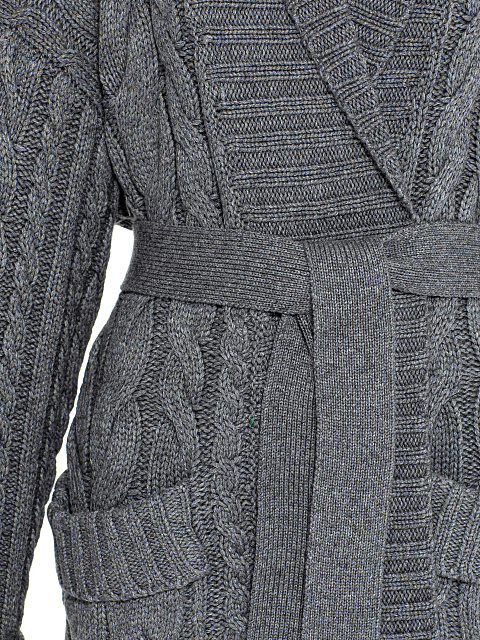 Dark Grey Cashmere & Merino Wool Belted Cardigan, 3