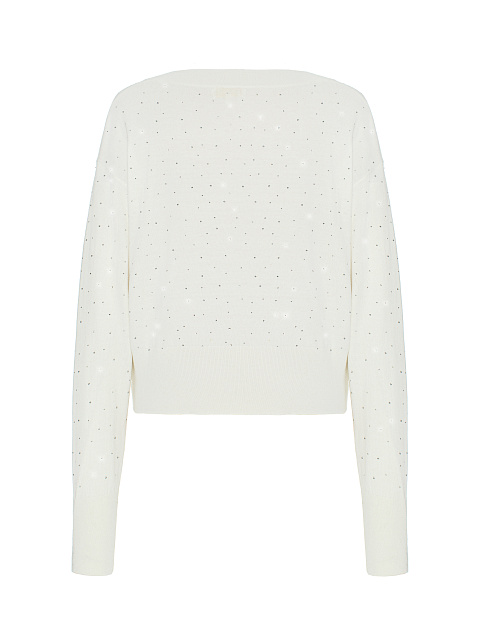 White Rhinestone Cashmere Pullover, 2