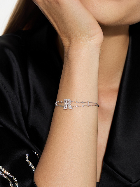 Round Diamond, Baguette Diamond & White Gold "R" Bracelet, 3