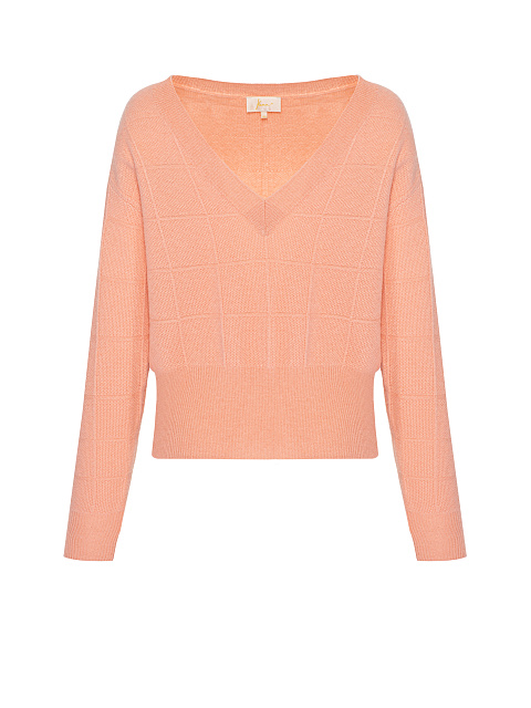 Peach Pink Cashmere V-neck Sweater, 1