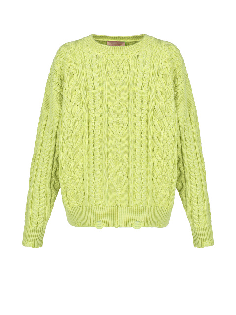 Lime Green Distressed Cable Knit Sweater, 1