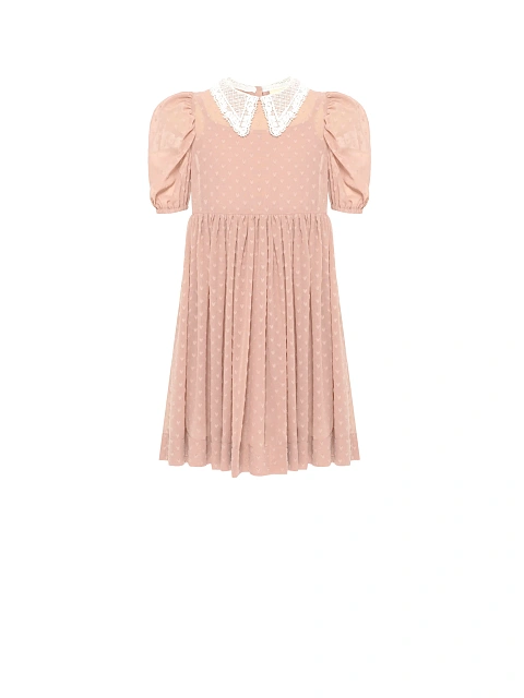 Girl's Peach Lace Collar Chiffon Dress, 1