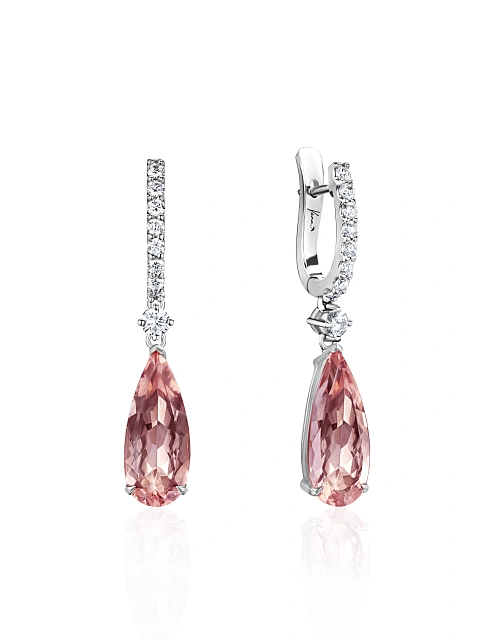 White Gold, Pearl-cut Morganite & Diamonds Earrings, 1 White Gold, Pearl-cut Morganite & Diamonds Earrings, 1