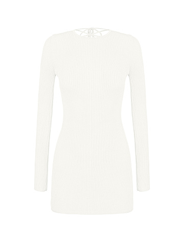Ivory Rib Knit Mini Dress, 1