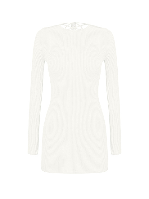 Ivory Rib Knit Mini Dress, 1