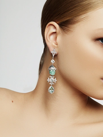 White gold skull earrings with carved turquoise, tourmalines and diamonds, 2