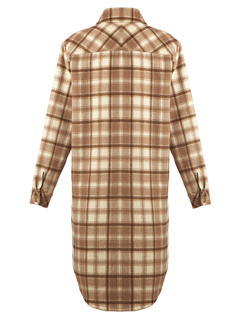 Light Brown Checked Wool Long Overshirt, 2