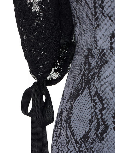 Grey Snake Skin Printed Denim Midi Dress, 4