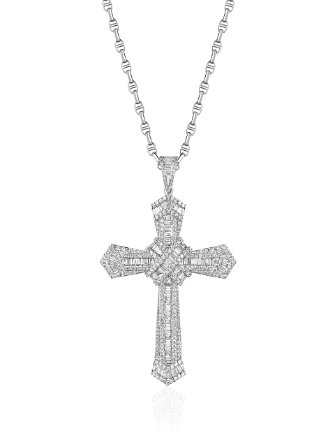 Necklace with cross pendant in white gold with diamonds, 1