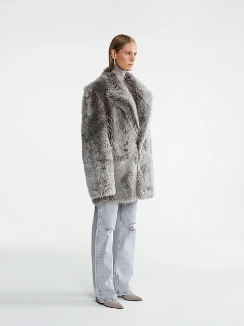 Gray Cropped Sheepskin Coat, 8