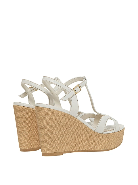 White leather wedge sandals, 3 White leather wedge sandals, 3