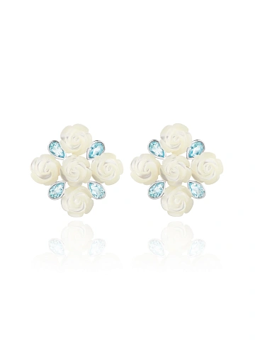 Mother of Pearl, Topaz Pear & White Gold Earrings, 1