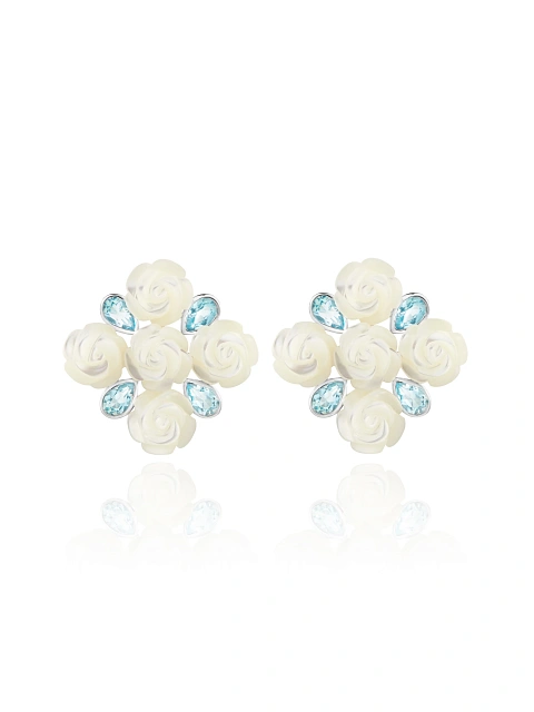 Mother of Pearl, Topaz Pear & White Gold Earrings, 1 Mother of Pearl, Topaz Pear & White Gold Earrings, 1