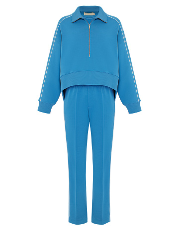 Bright Blue & White "Yana" Embroidered Jersey Suit, 1