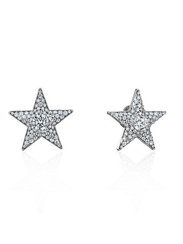 Round Diamond Lab Grown, Round Diamond Lab Grown & White Gold "Star" Earrings, 1