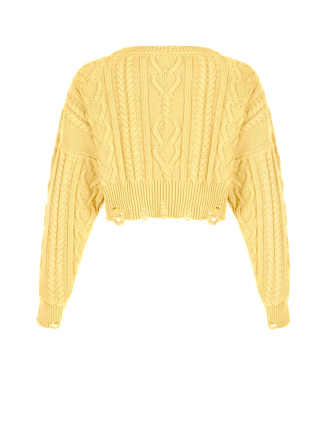 Yellow Cotton Cropped Cable Knit Sweater, 2