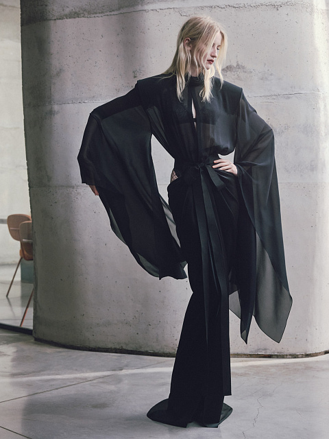 Black chiffon bodysuit blouse with lace, 4 Black chiffon bodysuit blouse with lace, 4