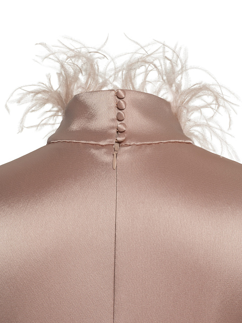 Powder Silk Maxi Dress With Feathers And Rhinestones, 5