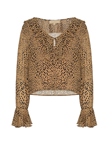 Brown Leopard Chiffon Blouse, 1