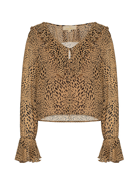 Brown Leopard Chiffon Blouse, 1