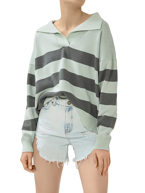 Grey & Mint Striped Cotton Pullover, 4 Grey & Mint Striped Cotton Pullover, 4