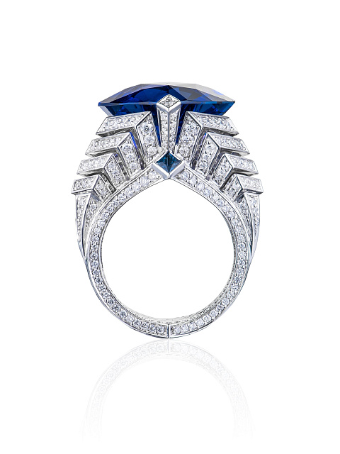 Heart Tanzanite & Princess Cut Sapphire & White Gold Ring, 2