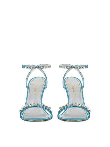Blue Leather Sandals With Rhinestones, 2