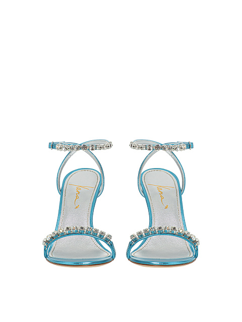 Blue Leather Sandals With Rhinestones, 2
