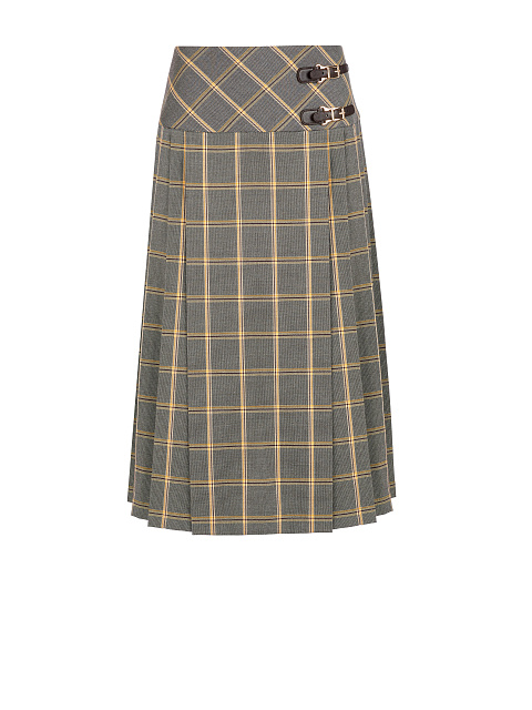 Grey & Beige Checked Pleated Midi Skirt, 1 Grey & Beige Checked Pleated Midi Skirt, 1